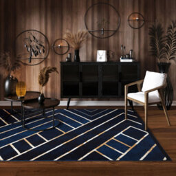 Loomed Navy Blue Gold Art Deco Living Room Rug 190X280Cm - thumbnail 1