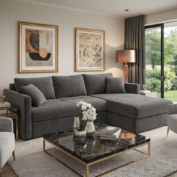 Orea L Shape Corner Sofa Bed With 2 Storage Containers Sleeping Function 227 150Cm Fabric Upholstered Settee Grey Right