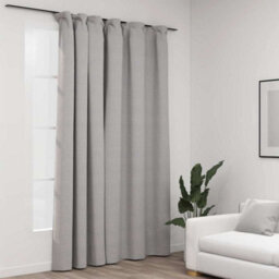 Berkfield Linen-Look Blackout Curtain With Hooks Grey 290X245 Cm - thumbnail 1