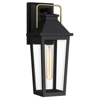 Luminosa Lighting Elstead Quoizel Buckley Medium Outdoor Wall Lantern Classic Matt Black, Brass Accent Ip44 1X E27 - image 1