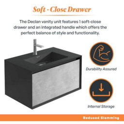 Plum&clay Declan Black & Concrete Wall Mounted Vanity Unit With Integrated Basin (W)750mm (H)400mm - thumbnail 3