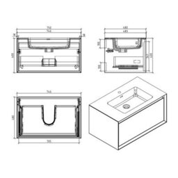 Plum&clay Declan Black & Concrete Wall Mounted Vanity Unit With Integrated Basin (W)750mm (H)400mm - thumbnail 2