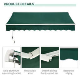 Outsunny Manual Retractable Awning Garden Shelter Canopy 3 X 2M Green - thumbnail 7