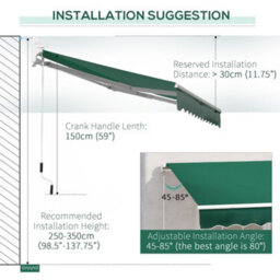 Outsunny Manual Retractable Awning Garden Shelter Canopy 3 X 2M Green - thumbnail 8