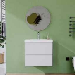 AVER-GROWTH 600mm Wall Hung Vanity Unit With Basin Matt White Thick Ceramic Sink Bathroom Wall Mounted Storage Cabinet 2 Drawers - thumbnail 5