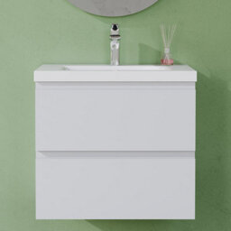 AVER-GROWTH 600mm Wall Hung Vanity Unit With Basin Matt White Thick Ceramic Sink Bathroom Wall Mounted Storage Cabinet 2 Drawers - thumbnail 6