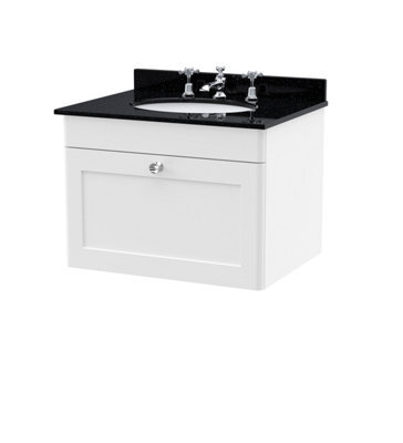 Balterley Swynnerton Traditional 1 Drawer Wall Hung Vanity Unit With Marble Basin, Satin White, 600mm - image 1