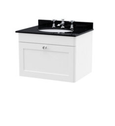 Balterley Swynnerton Traditional 1 Drawer Wall Hung Vanity Unit With Marble Basin, Satin White, 600mm - thumbnail 1