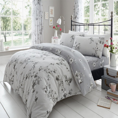 Gc Gaveno Cavailia Tropical Birds Duvet Cover Bedding Set Grey Double 3Pc With Birds And Flowers Print Quilt Cover - image 1