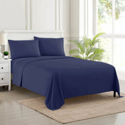 Ameha 100% Egyptian Cotton Super Soft & Breathable Hotel Quality Navy Flat Sheet Double 225 X 275 Cm - thumbnail 2