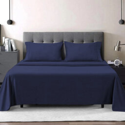 Ameha 100% Egyptian Cotton Super Soft & Breathable Hotel Quality Navy Flat Sheet Double 225 X 275 Cm - thumbnail 8
