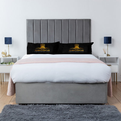 UKBEDFURNITURE Ashford Grey Plush  Divan Bed Base With 26 Inch Headboard & 10 Inch Orthopaedic Mattress - No Storage - image 1
