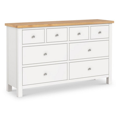 Farro White Xl 8 Drawer Chest Fully Assembled - Painted With Oak Top By Roseland Furniture - image 1