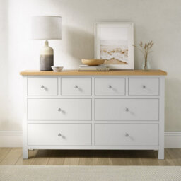 Farro White Xl 8 Drawer Chest Fully Assembled - Painted With Oak Top By Roseland Furniture - thumbnail 3