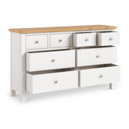 Farro White Xl 8 Drawer Chest Fully Assembled - Painted With Oak Top By Roseland Furniture - thumbnail 5