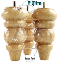 L&F Solid Wood Turned Furniture Feet 150mm High Natural Replacement Legs Set Of 4  M10 Pkc220 - thumbnail 1