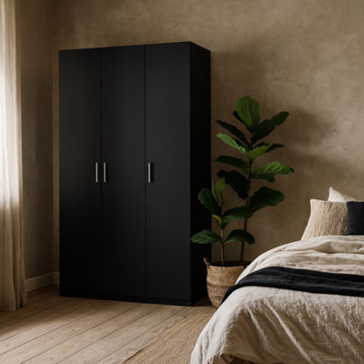 Wyld Haus Daejeon Black 3-Door Wooden Wardrobe Matt Finish 1181 X 2009 X 497.5 mm - image 1