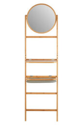 Premier Housewares Interiors By Premier Versatile 5 Tier Towel Rack With Mirror, Integrated Mirror Towel Rack For Washroom, Foldable Toiletries Trays
