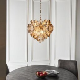 Luminosa Lighting Luminosa Carbonia 6 Light Ceiling Pendant Antique Gold Paint, Clear & Amber Glass - thumbnail 3