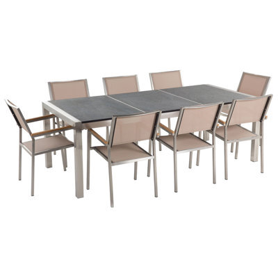 Beliani Garden Dining Set 8 Seater Grosseto Triple Plate Granite Flamed Black/ Beige