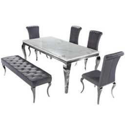 Stratus Interiors Louis Marble Top Dining Table With Long Metal Legs - Doorstep Delivery Only No Assembly - 2 Mt - Grey - thumbnail 3