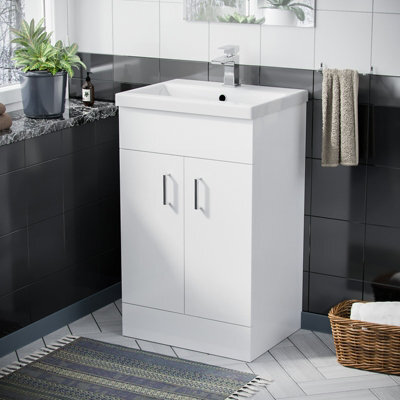 Nanuya 500mm Freestanding Gloss White Mdf Vanity Cabinet With Ceramic Basin Sink - image 1