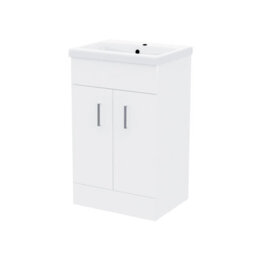 Nanuya 500mm Freestanding Gloss White Mdf Vanity Cabinet With Ceramic Basin Sink - thumbnail 4
