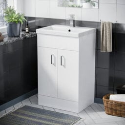 Nanuya 500mm Freestanding Gloss White Mdf Vanity Cabinet With Ceramic Basin Sink - thumbnail 1
