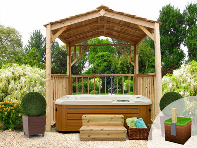 Edecks Diy Hot Tub Privacy Shelter Garden Gazebo 1990mm X 1990mm Pressure Treated Outdoor Timber With Concrete In Posts 2.4M - image 1