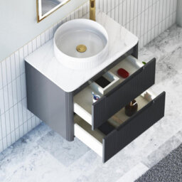 Royal Bathrooms Avenza 700mm Matt Obsidian Black Wall Hung Bathroom Countertop Vanity Unit 2 Drawer With Round Basin - thumbnail 5