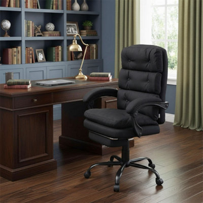 Living And Home Ergonomic High Back Black Linen Office Chair With Footrest - image 1