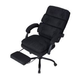 Living And Home Ergonomic High Back Black Linen Office Chair With Footrest - thumbnail 3