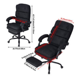 Living And Home Ergonomic High Back Black Linen Office Chair With Footrest - thumbnail 6