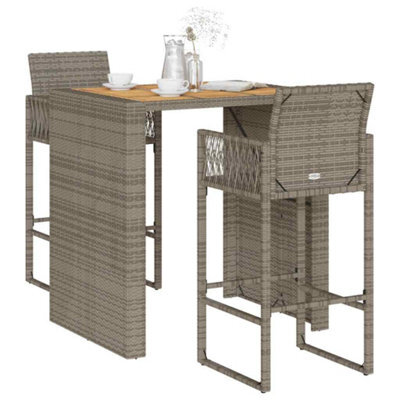 Berkfield 3 Piece Garden Bar Set Without Cushions Grey Poly Rattan Acacia - image 1