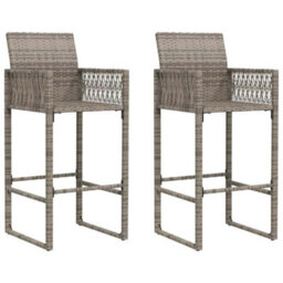 Berkfield 3 Piece Garden Bar Set Without Cushions Grey Poly Rattan Acacia - thumbnail 4