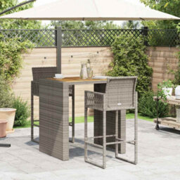 Berkfield 3 Piece Garden Bar Set Without Cushions Grey Poly Rattan Acacia - thumbnail 3