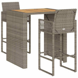 Berkfield 3 Piece Garden Bar Set Without Cushions Grey Poly Rattan Acacia - thumbnail 2