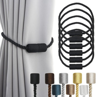 6 Piece Set Of Black Strong Magnetic Curtain Ties