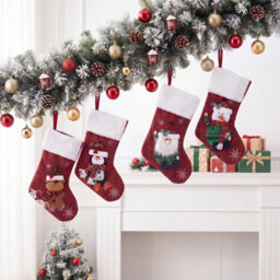Living And Home 4 Pack Christmas Stockings Santa Snowman Reindeer Penguin Hanging Fireplace Decorations - thumbnail 2