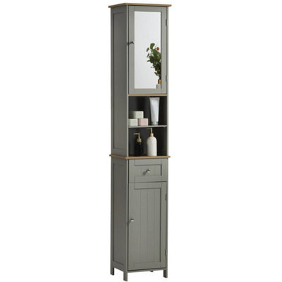 Bathroom Cabinet Storage 2 Doors Shelves Tallboy Mirrored Cupboard Furniture Grey - image 1