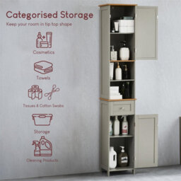Bathroom Cabinet Storage 2 Doors Shelves Tallboy Mirrored Cupboard Furniture Grey - thumbnail 4