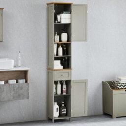 Bathroom Cabinet Storage 2 Doors Shelves Tallboy Mirrored Cupboard Furniture Grey - thumbnail 5