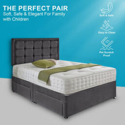 Dining Tables Dallas Matching Headboard Divan Set, 2 Drawer On Same Side With Sprung 1500 Comfort Mattress - Plush Steel - King - thumbnail 2