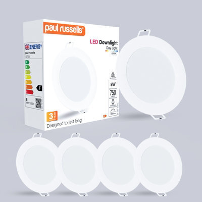 Paul Russells Led Round Panel Ceiling Lights, 8W 750 Lumens, Spotlights, Ip20, 4000K Cool White, Pack Of 4 - image 1