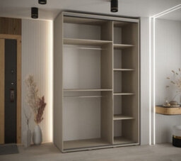 Arte Dakota Iii Sleek Cashmere Door Wardrobe 1500mm H2350mm D600mm - Three Sliding Doors, One Mirrored, Two Hanging Rails, Six Shelves - thumbnail 4