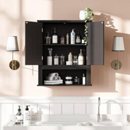 Black Bathroom Cabinet W/ Doors&shelves Cupboard Storage Unit 3 Styles Furniture - thumbnail 4