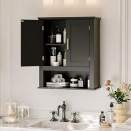 Black Bathroom Cabinet W/ Doors&shelves Cupboard Storage Unit 3 Styles Furniture - thumbnail 5