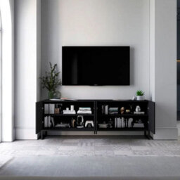 Heze Furniture Elpis Glamour Tv Cabinet Media Unit Extra Long 300 Cm - Black Matt / Black Frame - thumbnail 3