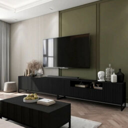 Heze Furniture Elpis Glamour Tv Cabinet Media Unit Extra Long 300 Cm - Black Matt / Black Frame - thumbnail 4