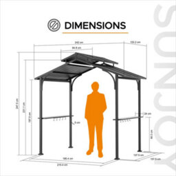 Sunjoy Hanscom 2.4X1.5 M Brown Steel Frame Double Tiered Hardtop Grill Gazebo With Ceiling Hook And Shelves - thumbnail 8
